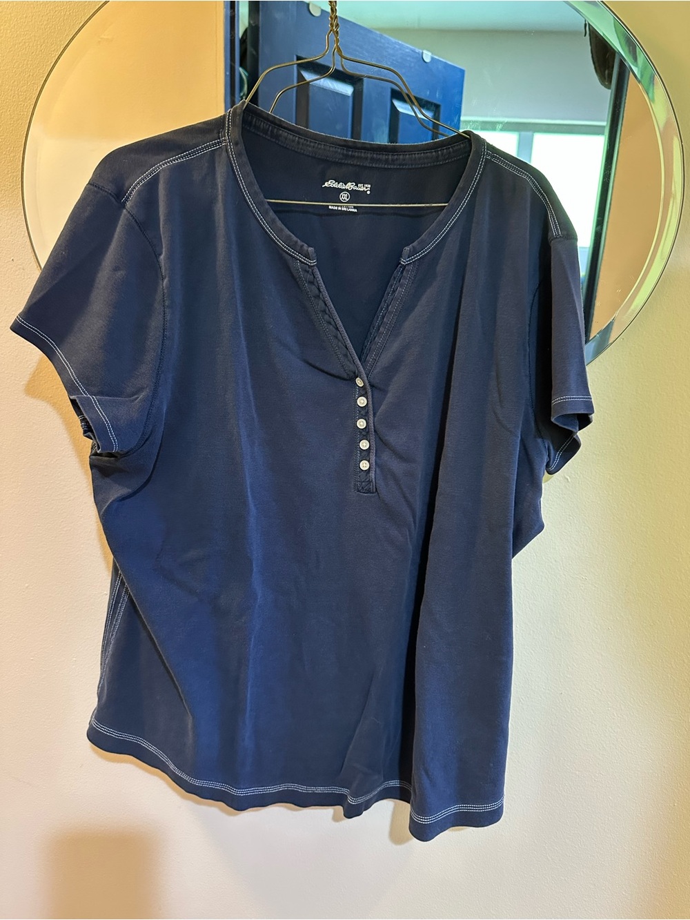Eddie Bauer Women’s Navy Henley T Shirt XXL Cotton Top